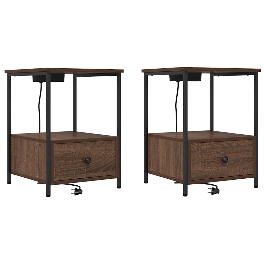 Bedside Cabinet with Charging Station 2 pcs Brown oak